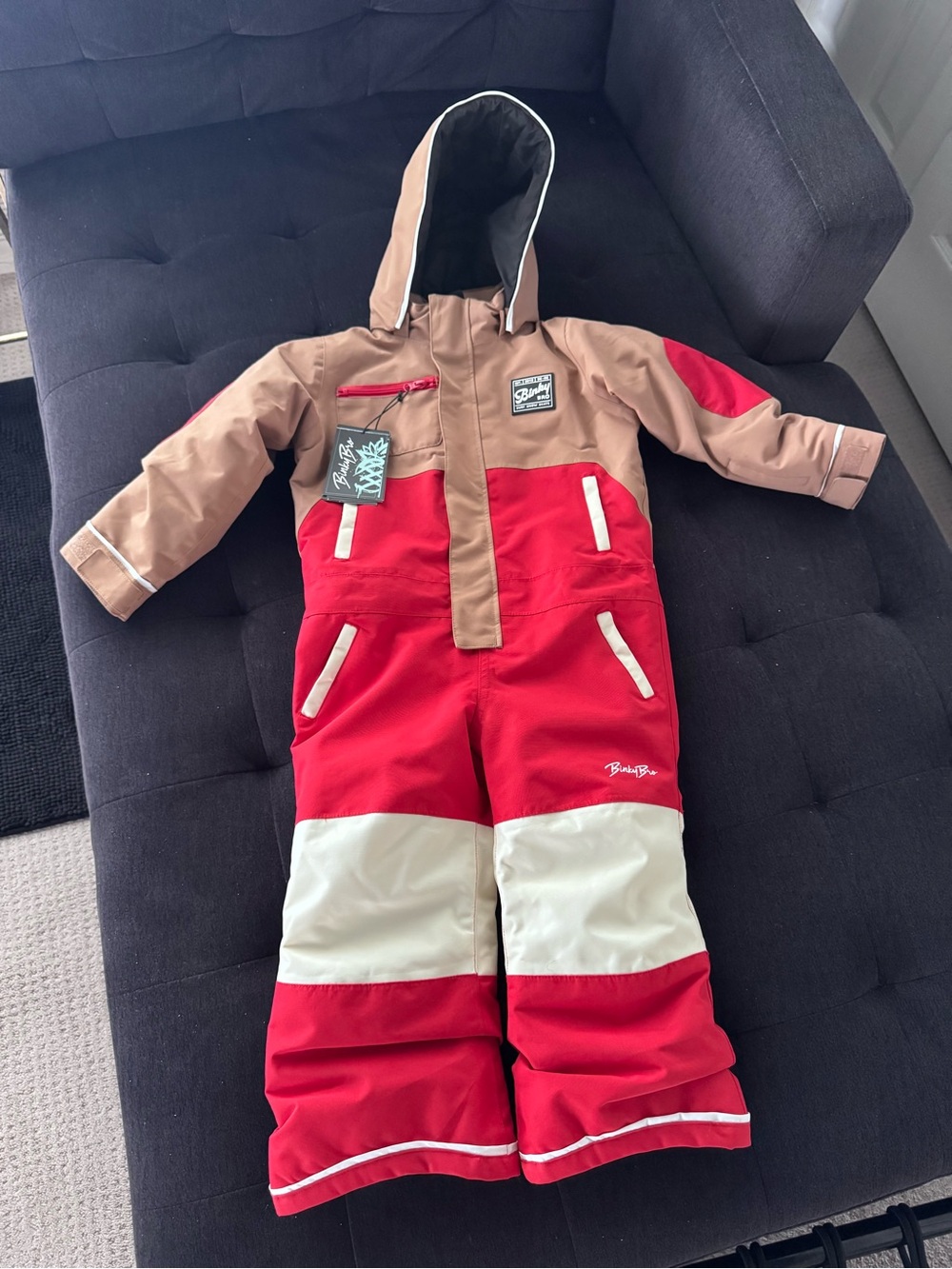 Binky Bro Colorblock Red and Tan Snow One-Piece Coverall